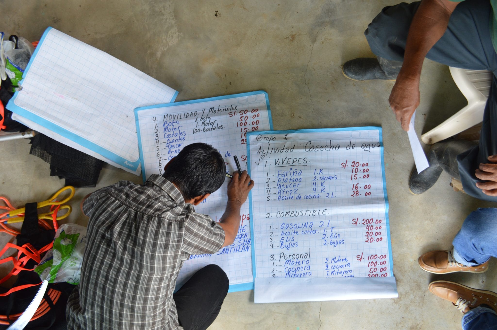 A member of the community calculates the harvest, transfer and sale of aguaje.