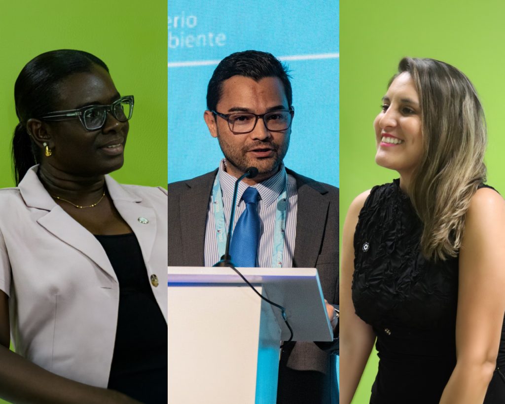 De izquierda a derecha Oleta Williams, Directora Ejecutiva de Protected Areas Trust (Guyana); Leonardo García, Gerente de Innovación y Desarrollo en la Asociación Costa Rica por Siempre; y Yuliana Castro, Gerente de Comunicaciones y Asuntos Corporativos de Profonanpe. 